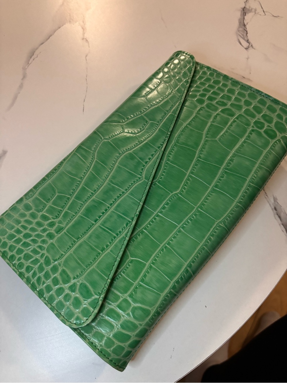 Danier Green Croc-Embossed Leather Clutch